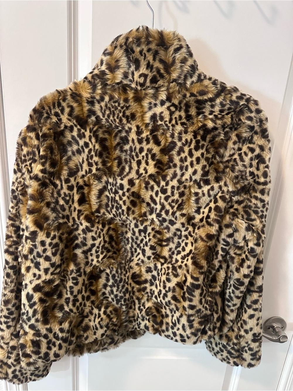 Leopard Print Faux Fur Jacket - Taupe/Black